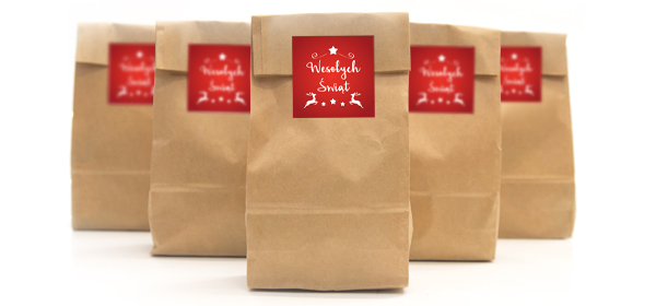 Torebki papierowe kraft Czerwone w Renifery, 5 szt